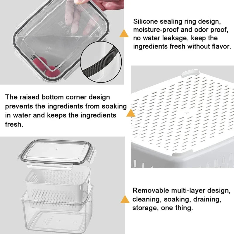 Fruit Storage Containers For Fridge With Removable Colander, Airtight Food Storage Container, Dishwasher Safe Produce Saver