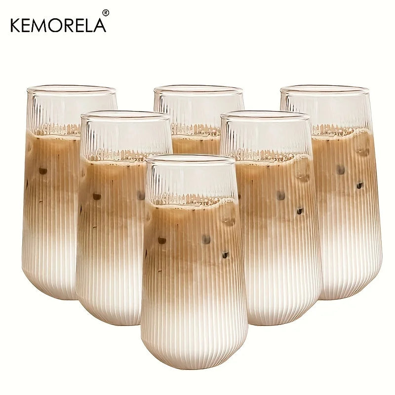 4/6-Piece Heat-Resistant Ribbed Glass Cup Set – Vertical Stripe Tumblers for Coffee, Tea, Juice & Wine