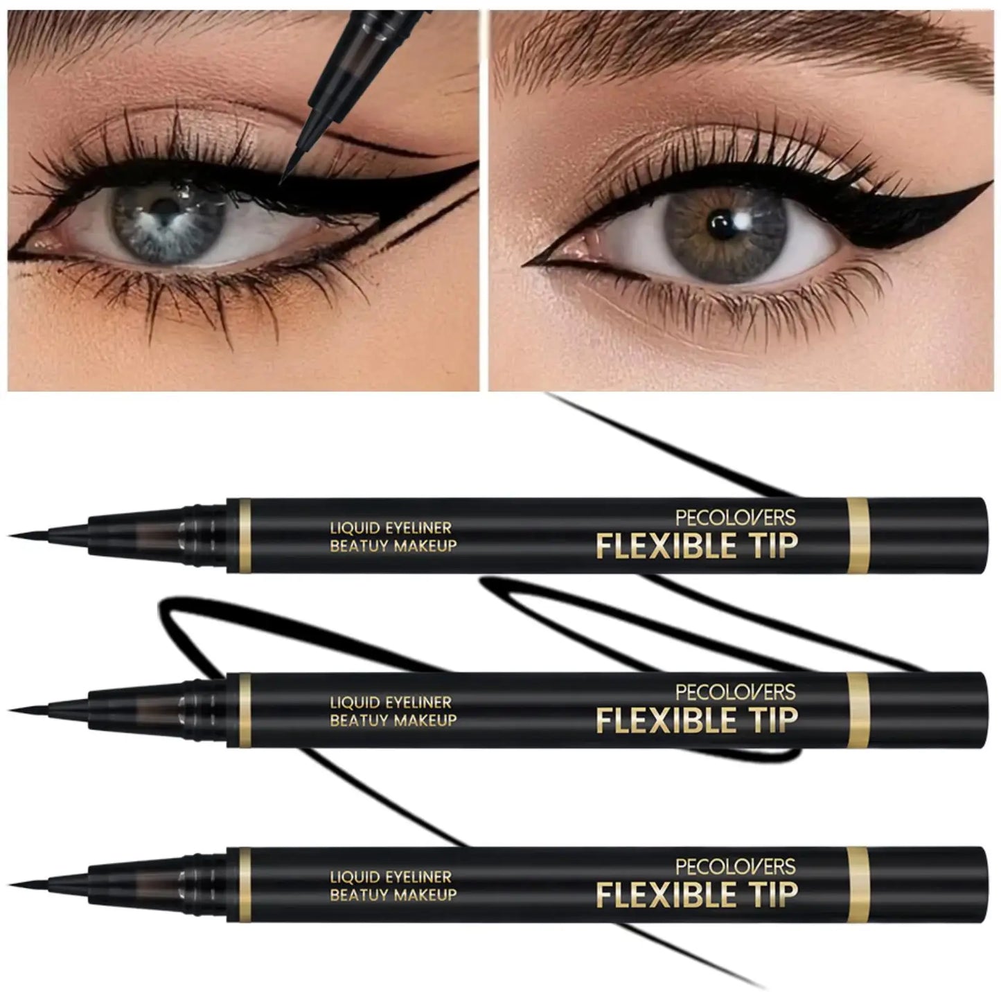 Set 3 pcs eyeliner liquide noir – précis, lisse, longue tenue, facile à appliquer, anti-bavure, adapté aux débutants
