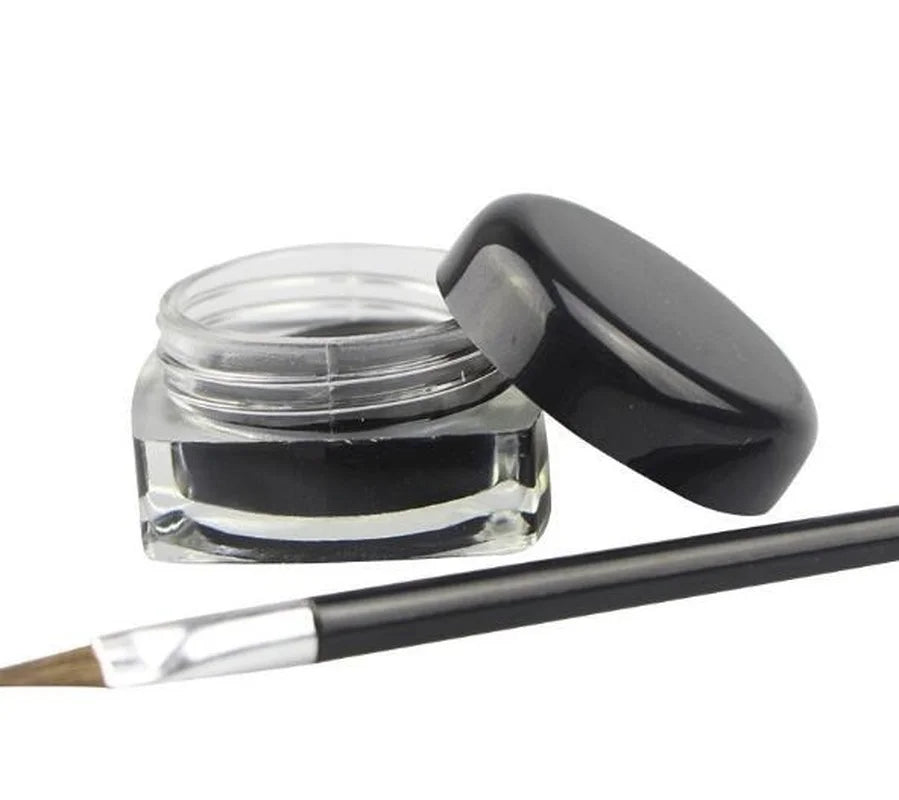 Crème Eyeliner Noir – Gel Étanche, Longue Tenue, Cosmétiques Beauté, Maquillage des Yeux, Ensemble avec Pinceau
