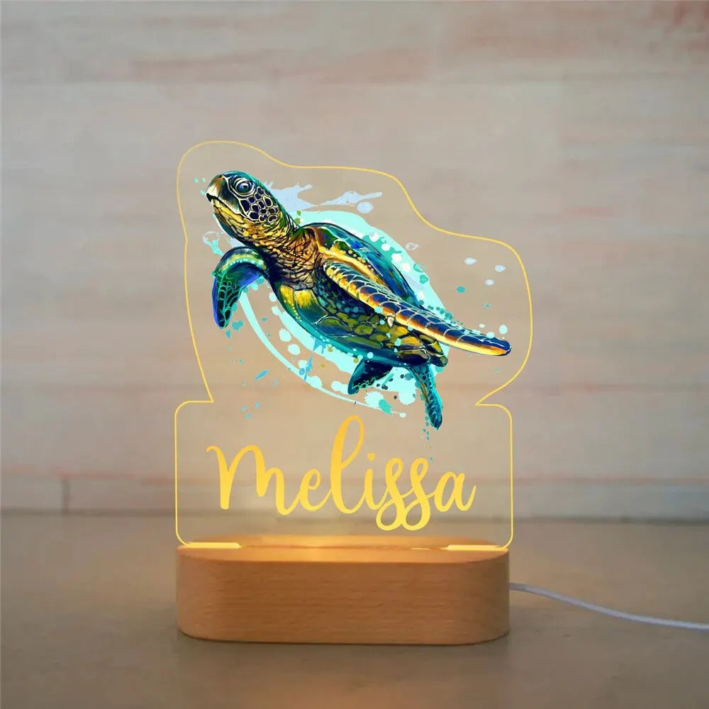 Personalized Animal Night Light with Custom Name – Acrylic LED Lamp for Kids' Bedrooms