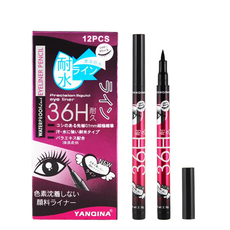 Eyeliner Liquide Noir — Formule **imperméable et longue tenue jusqu’à 36h**, séchage rapide sans bavure. Pointe fine et fluide pour un tracé précis et intense. Parfait pour un regard défini et un maquillage professionnel durable.