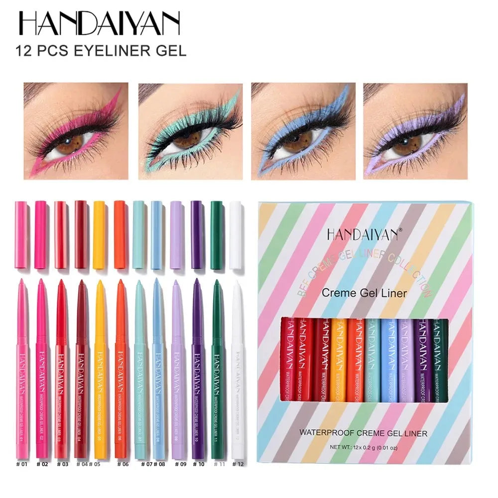Set Crayons Eyeliner Crème – Waterproof, Longue Tenue, Gel Lisse, Maquillage des Yeux Professionnel, Couleurs Vibrantes