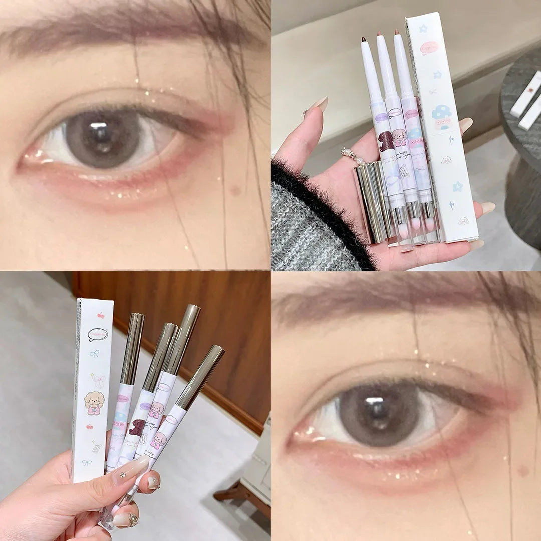Gel eyeliner nacré raisin avec pinceau estompeur, texture soyeuse, brun thé, rose, ver à soie, crayon eyeliner waterproof