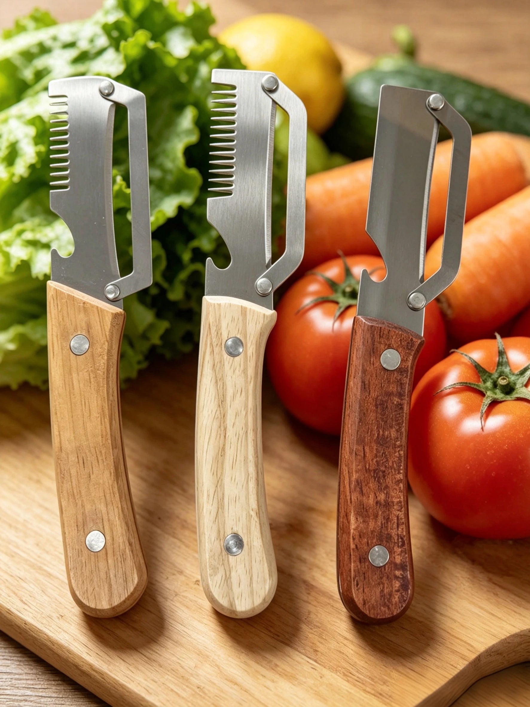 Multifunction Stainless Steel Peeler with Wooden Handle – Durable Fruit & Vegetable Peeling and Slicing Tool