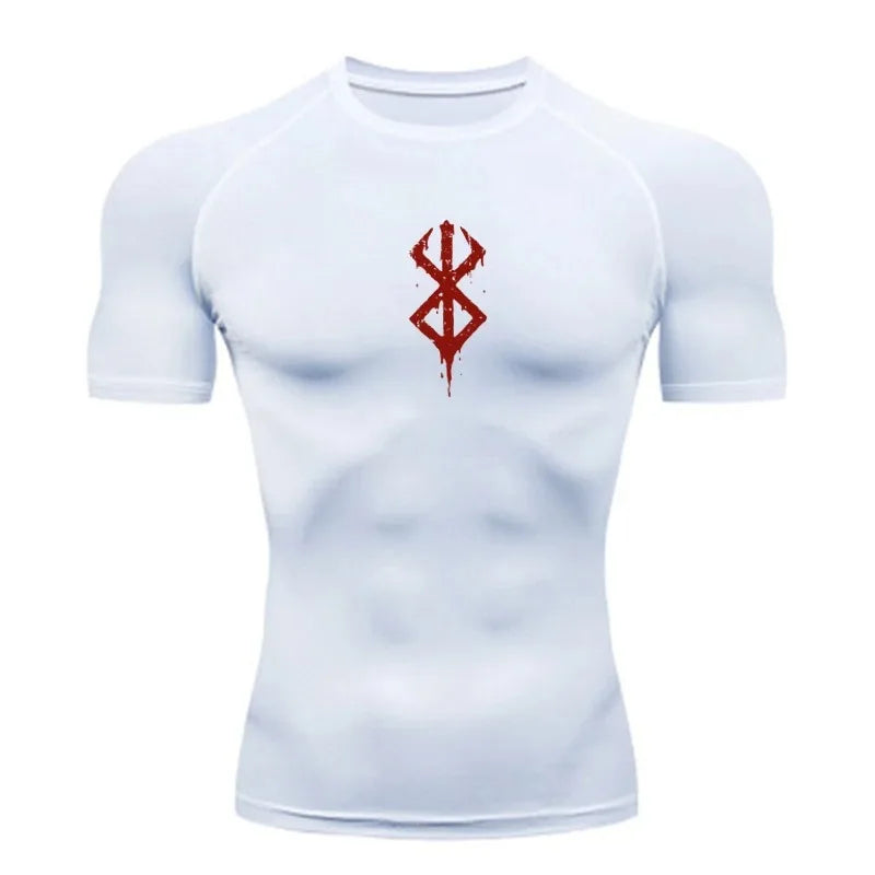 T-shirt de compression à manches courtes pour homme, haut de sport, séchage rapide, respirant, vêtements de fitness MMA, blanc et noir, été