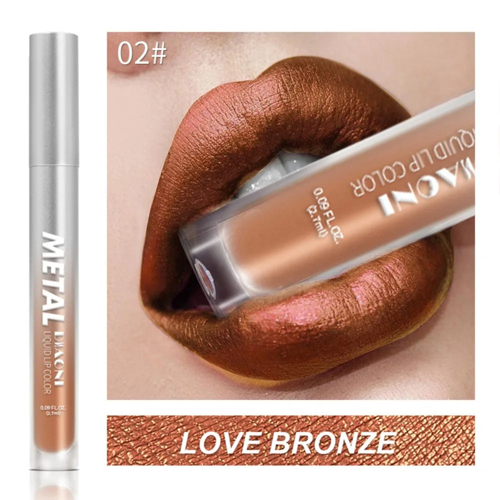 Rouge à lèvres liquide à brillant métallique, 12 couleurs, nacré, imperméable, brillant à lèvres, anti-taches, maquillage glamour pour les lèvres