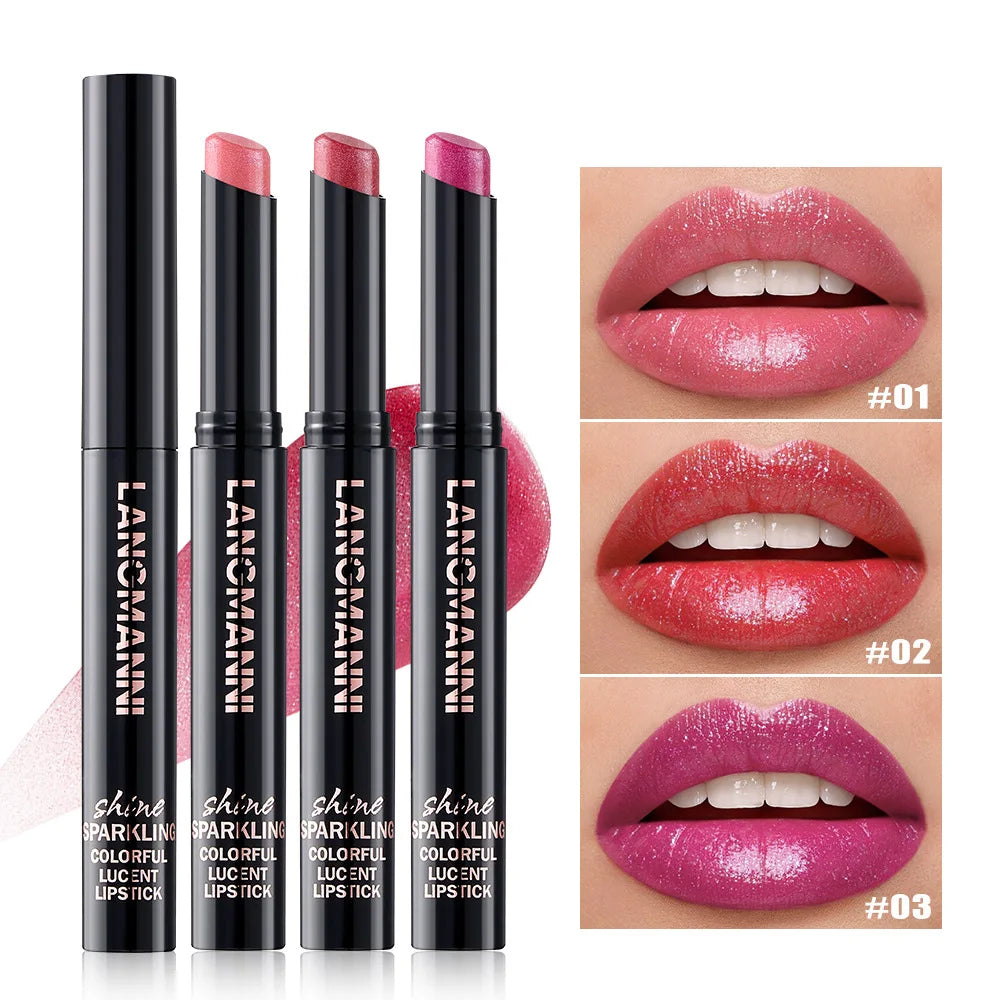 Rouge à Lèvres Nacré 10 Couleurs — Design Biseauté Pivotant | Couleur Intense & Tenue Longue Durée | Finition Brillante Hydratante, Brillance Lèvres Glossy