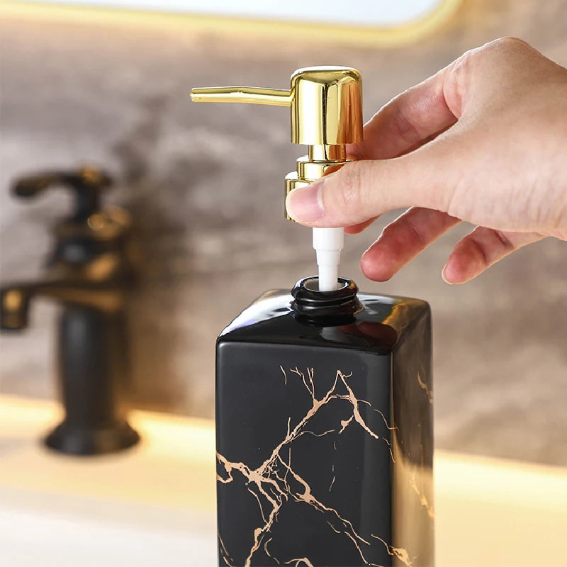 Marble Ceramic Soap Dispenser – Black & White Bathroom Lotion Bottle