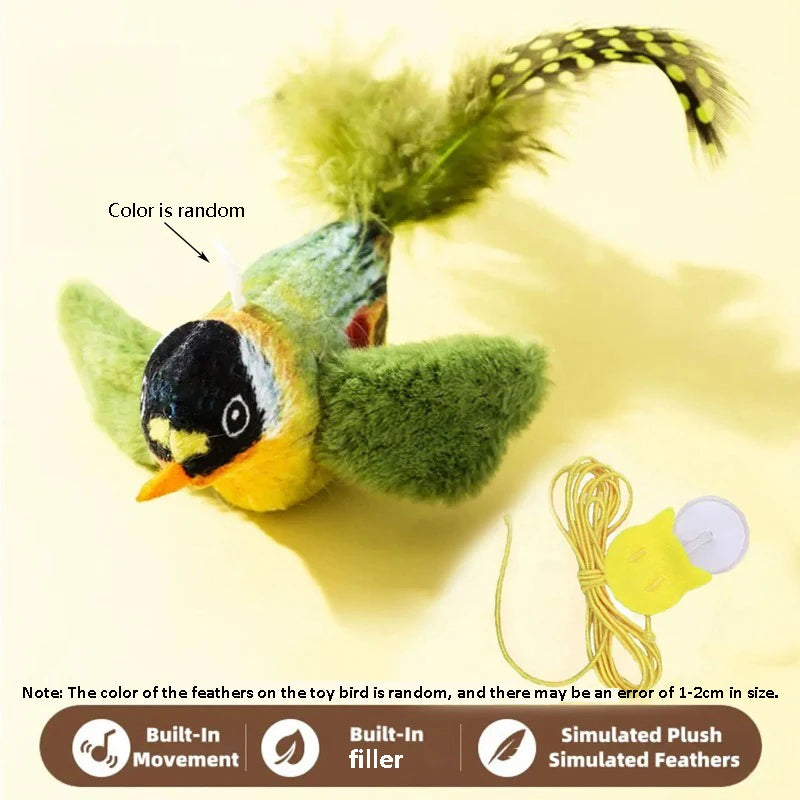 Interactive Chirping Bird Cat Toy with Elastic Rope