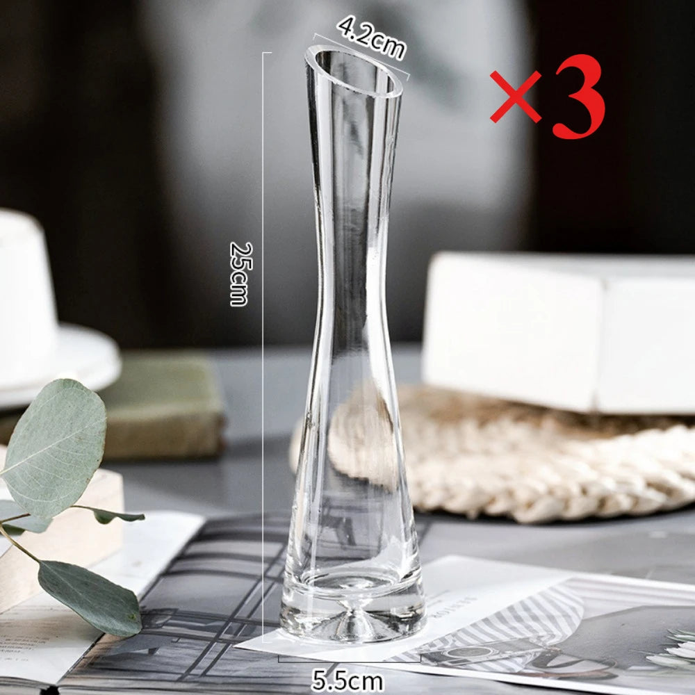 Elegant Slanted Glass Vase – European Style Hydroponic Flower Vase for Home Decor