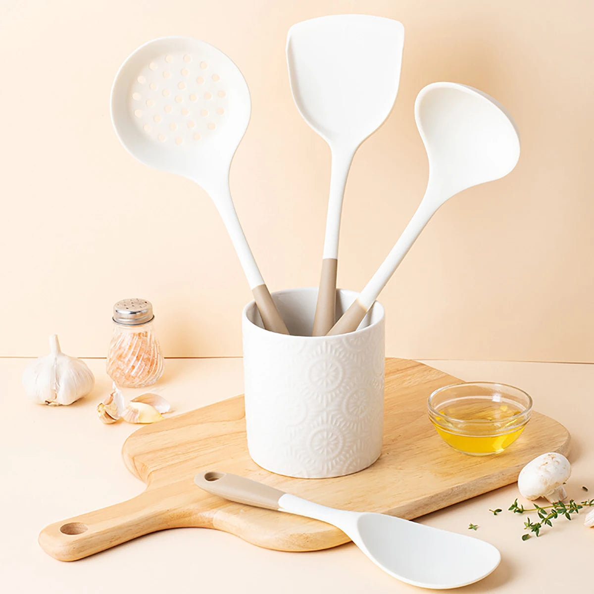 4-Piece Silicone Kitchen Utensil Set – Ladle, Slotted Spoon, Spatula & Cooking Tools for Home Kitchen