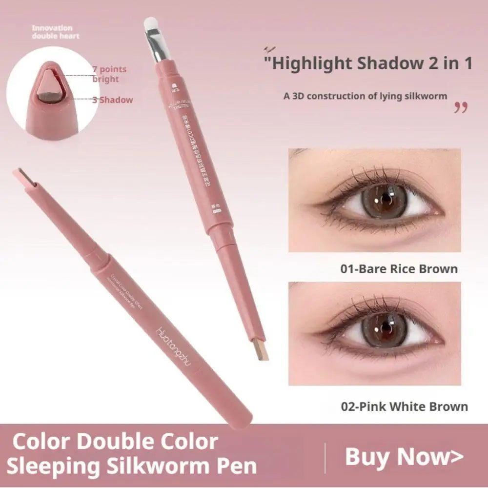 Crayon illuminateur double embout effet ver à soie couché, stylo maquillage, contour des yeux liquide nude, eyeliner et fard à paupières, stick illuminateur pour les yeux