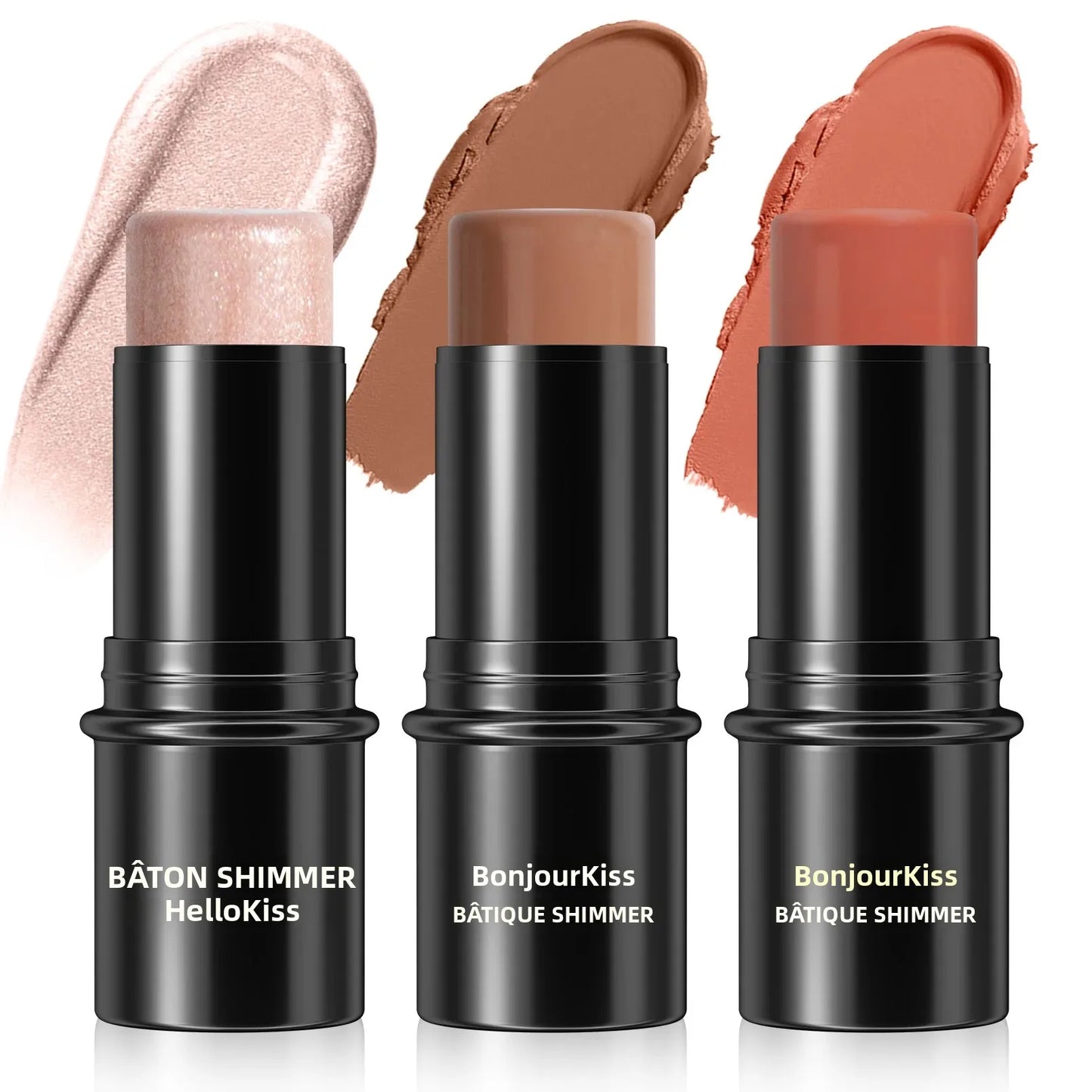 Set de 3 Correcteurs en Stick— Résistant à l’Eau, Contrôle du Sébum, Crème Multifonction pour Highlighter, Contour et Blush