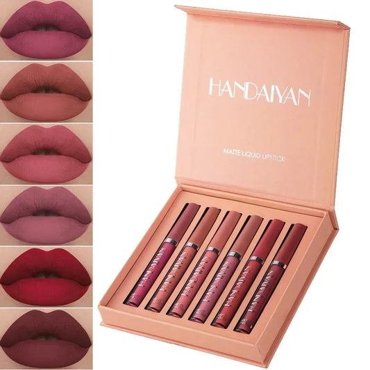 Coffret  1 ou 6 pièces — Rouge à lèvres mat coréen pour femmes | Waterproof et longue tenue | Non collant, tenue durable | Maquillage lèvres élégant