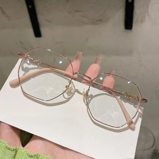 Lunettes Anti-lumière bleue pour femmes, grand cadre polygone, miroir plat, Style rétro, décoration Unique, cadeau de vacances