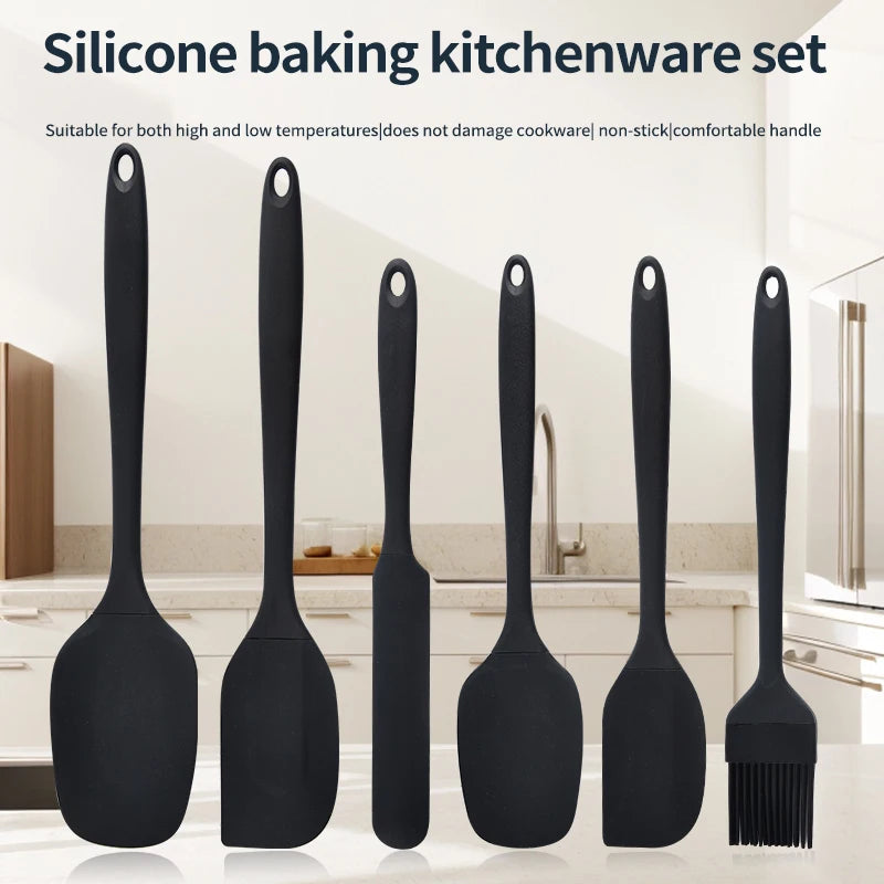 6-Piece Silicone Kitchen Utensil Set – Cream Scraper, Spatulas & Oil Brush Baking Tools Set