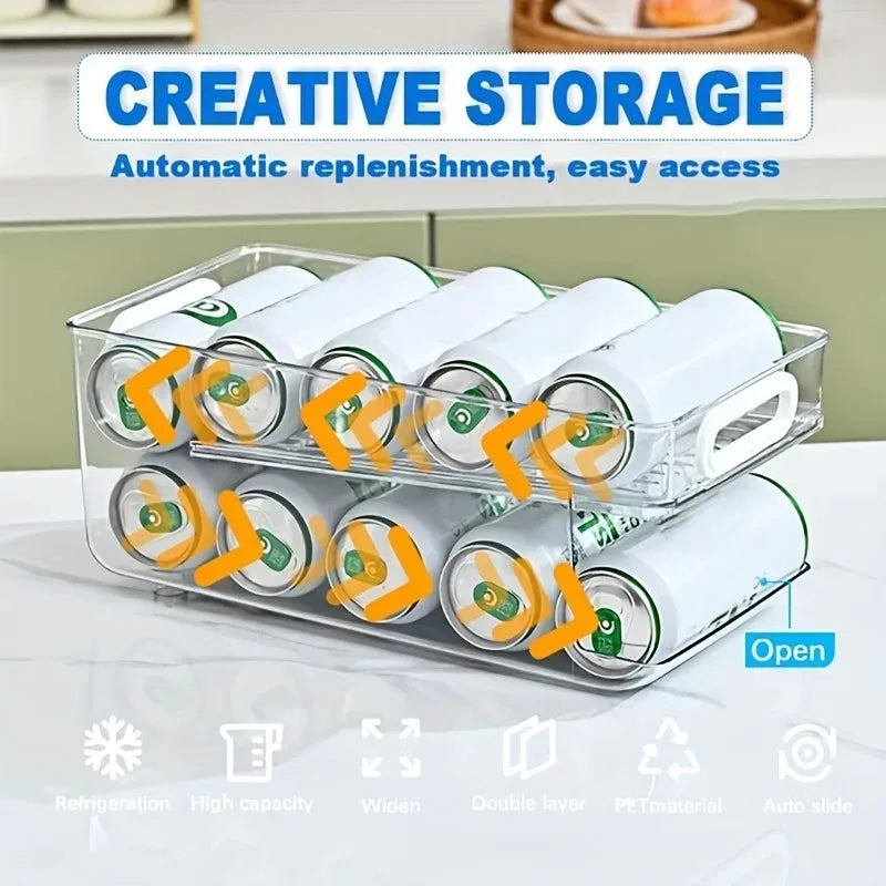 Stackable Soda Can Dispenser for Refrigerator – Clear Drink Organizer Bin
