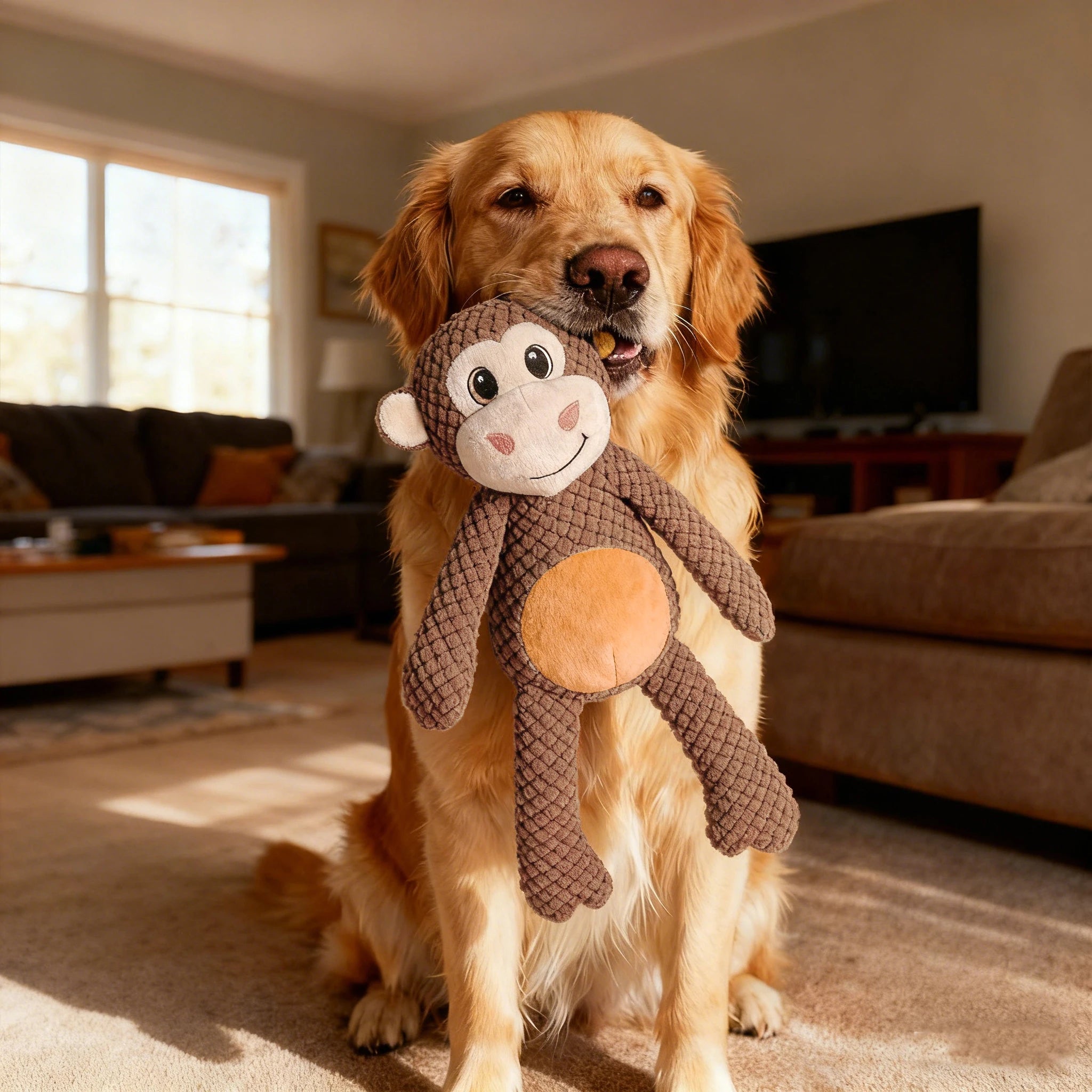 Durable Long-Legged Monkey Plush Dog Toy – Squeaky Interactive Chew Toy