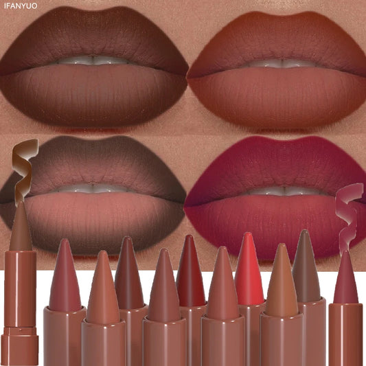 Crayon à Lèvres Gradient Multicolore – Mat Velours, Sexy, Longue Tenue, Teintes Nude et Marron, Contouring et Maquillage des Lèvres