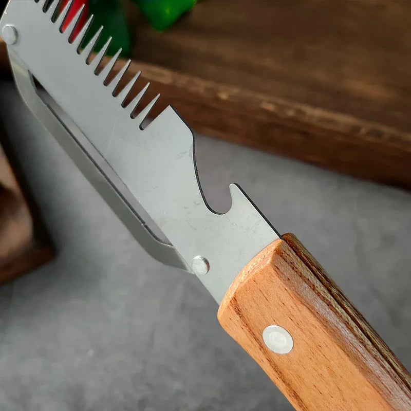 3-in-1 Stainless Steel Vegetable Peeler with Wooden Handle – Fruit & Potato Peeler with Built-In Bottle Opener
