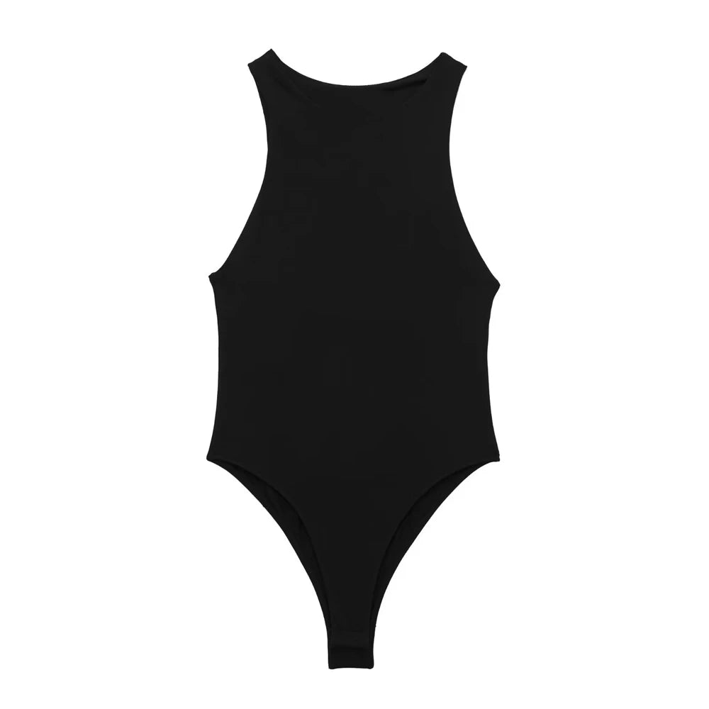 Body fashion pour femmes – Col halter et coupe skinny | Sans manches et sexy | Fermeture à boutons-pression | Combinaison (playsuit) féminine tendance