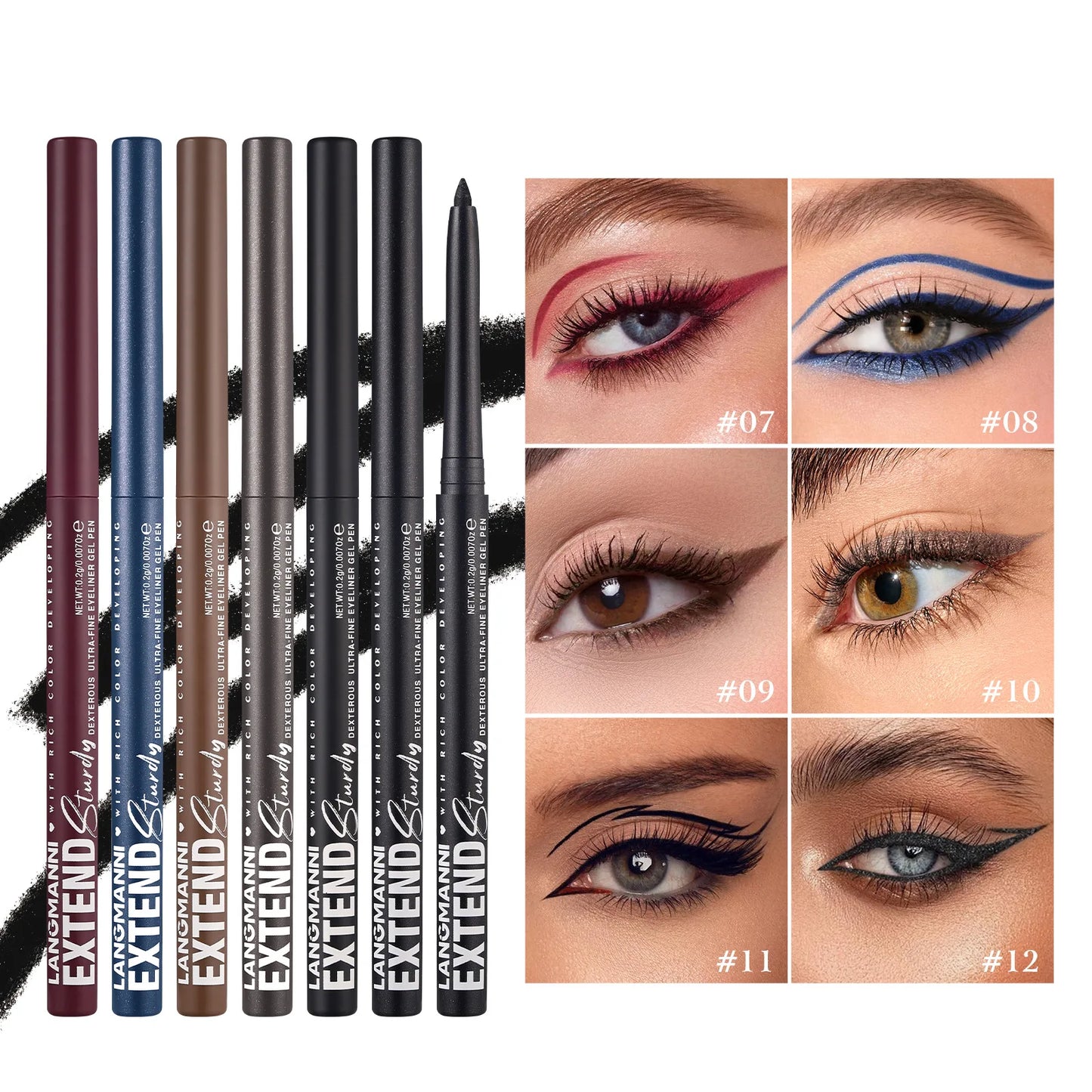 Crayon Eyeliner Gel Mat Pailleté — bleu et violet, lisse, waterproof, séchage rapide, longue tenue, maquillage des yeux