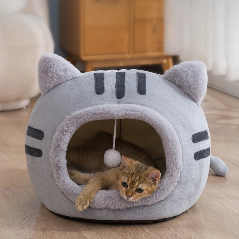 Plush Cat Cave Bed – Warm Foldable Pet House with Non-Slip Base