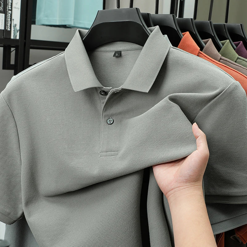 Polo à manches courtes pour hommes 100% coton confortable haut de gamme tempérament respirant décontracté été nouveau haut de couleur unie