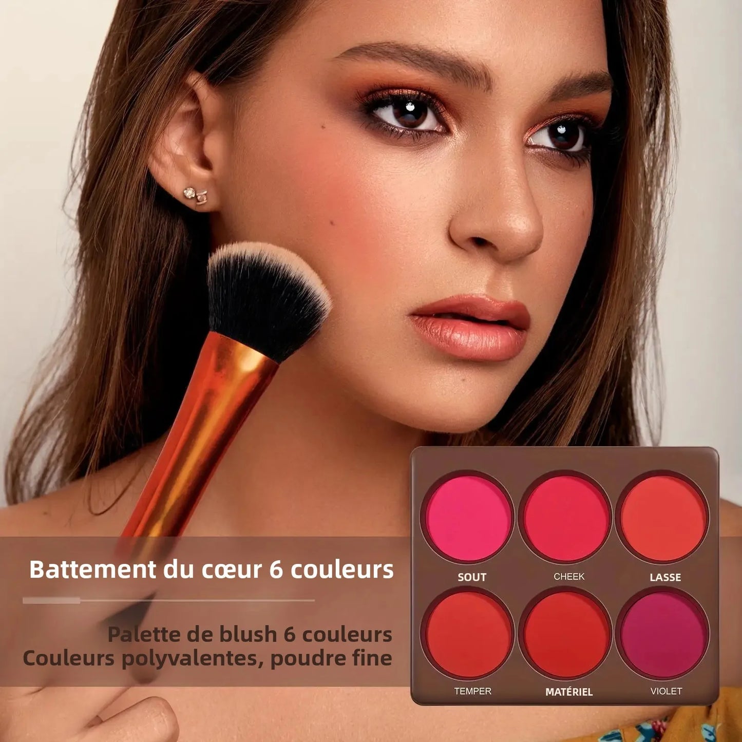 Palette de blush 6 couleurs – Tons naturels, palette d’ombres à paupières et blush mat – Légère et respirante, adaptée pour joues et yeux