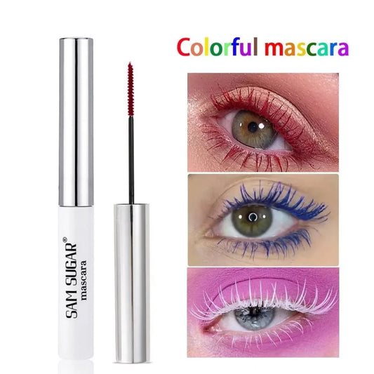 Mascara coloré blanc, bleu, rouge tri-couleur maquillage coréen longue tenue waterproof anti-bavure recourbant cils