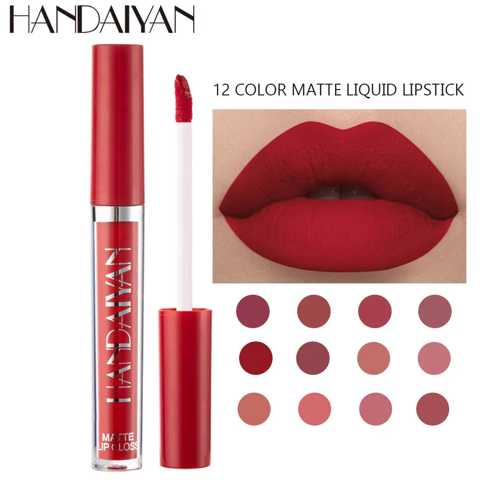 Coffret  12 couleurs — Rouge à lèvres liquide mat et gloss | Teintes rouges et nude | Tenue longue durée et waterproof | Maquillage lèvres élégant et durable