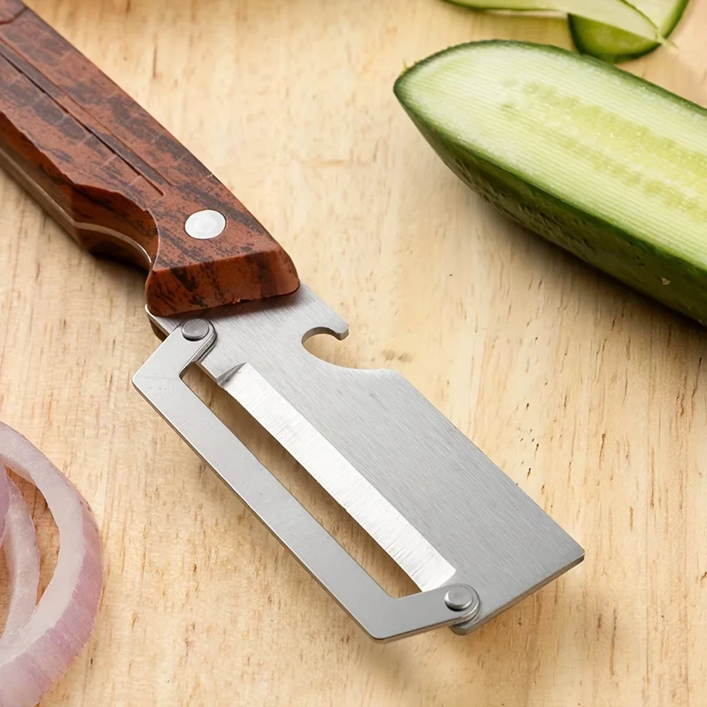 Multifunction Stainless Steel Peeler with Wooden Handle – Durable Fruit & Vegetable Peeling and Slicing Tool