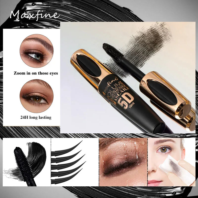Mascara 5D fibres de soie grands yeux noir intense longue tenue waterproof