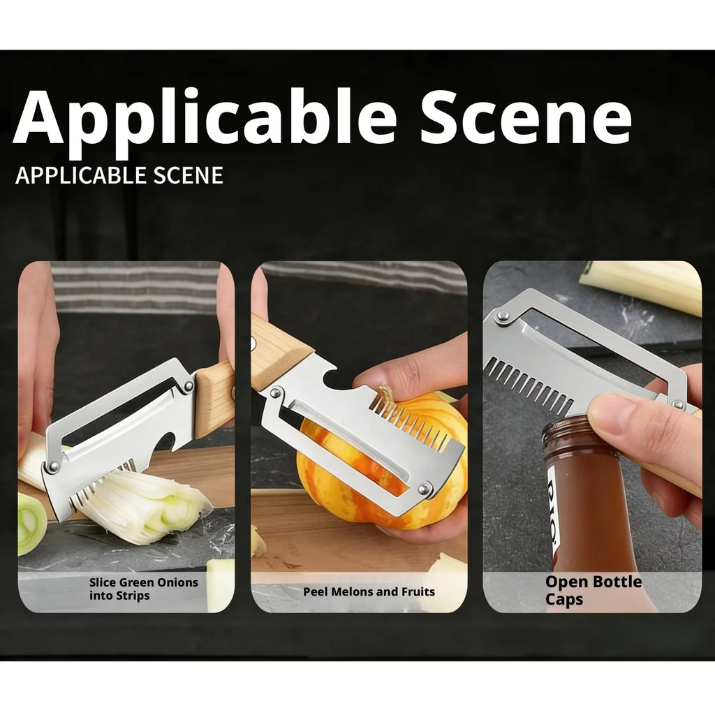 Multifunction Stainless Steel Peeler with Wooden Handle – Durable Fruit & Vegetable Peeling and Slicing Tool