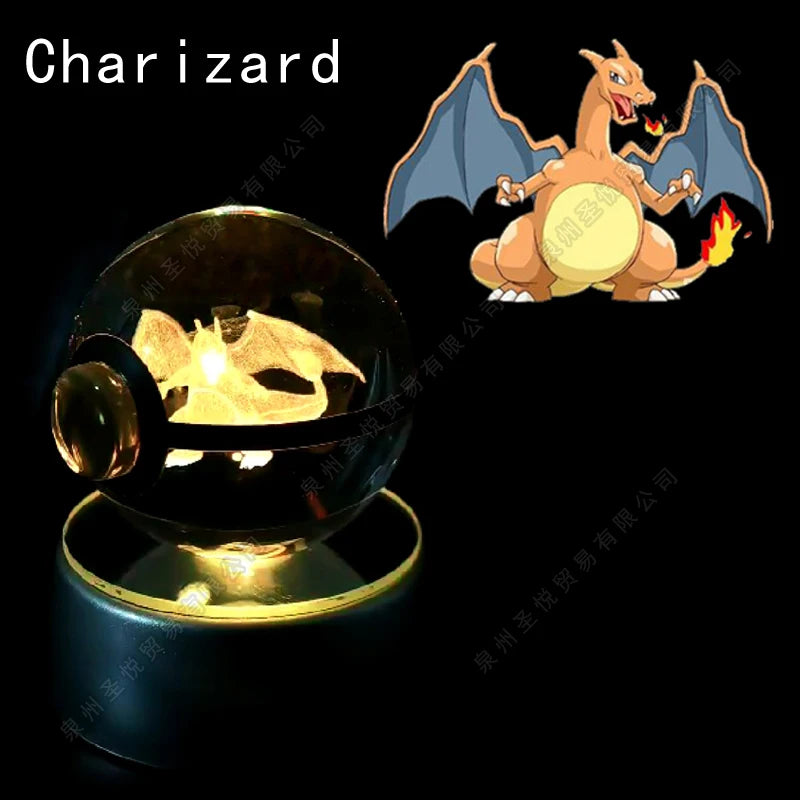 3D Pokémon Crystal Ball Night Light – Pikachu, Gengar & Mewtwo LED Glass Lamp