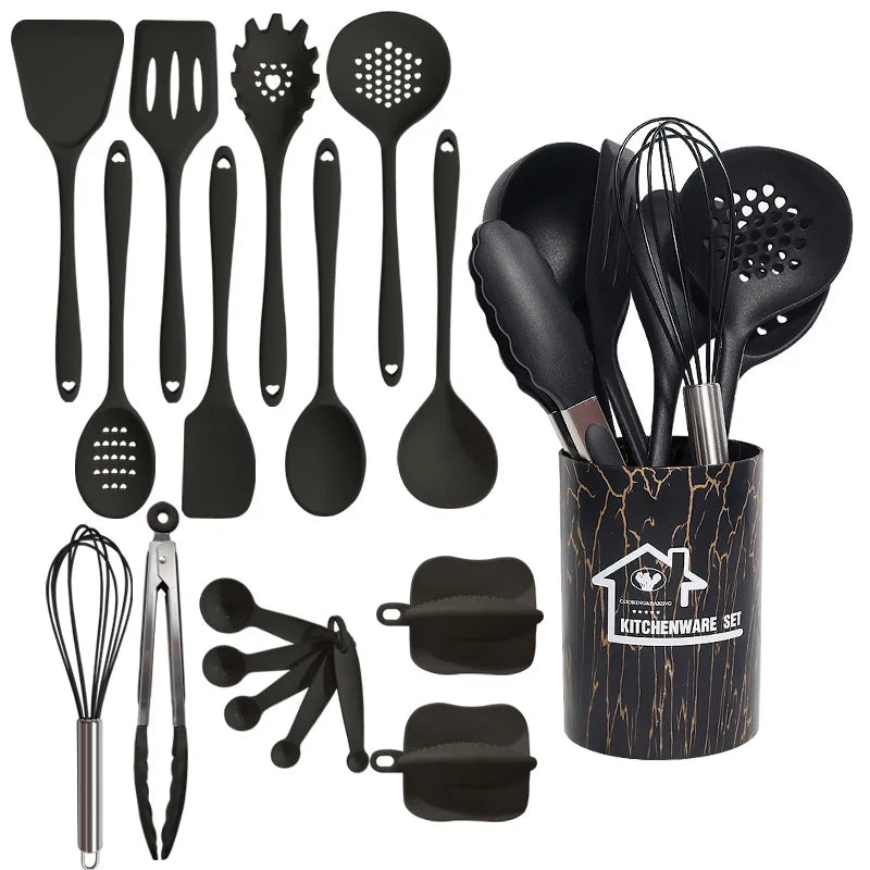 18-Piece Pink Silicone Kitchen Utensil Set – Food-Grade Cooking Tools with Spatulas, Turners & Measuring Spoons