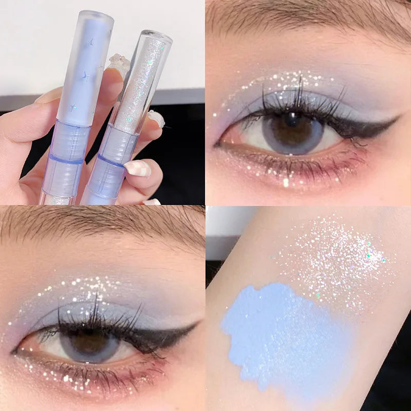 Ombre à paupières liquide bleue 2 en 1, mate, pailletée, nacrée, maquillage pour les yeux, effet gouttelette illuminatrice, outils de beauté