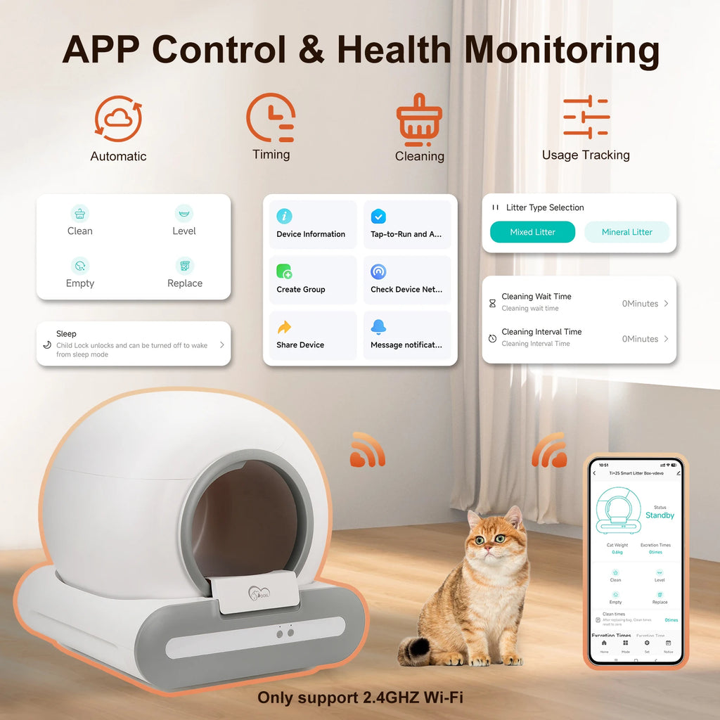 65L Self-Cleaning Cat Litter Box – Smart App-Controlled Automatic Litter Box