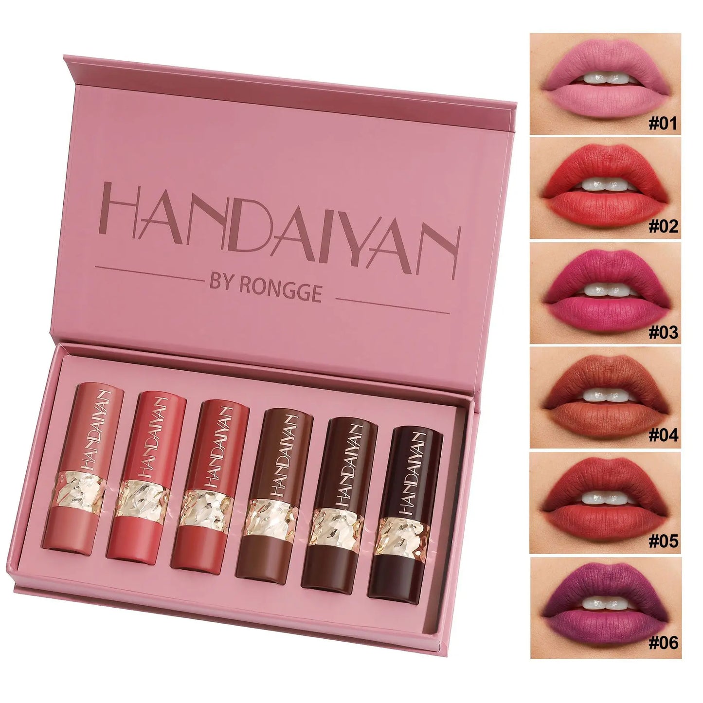 Set 6 Pièces Rouge à Lèvres Haute Pigmentation – Texture Soie, Mat, Longue Tenue, Non Desséchant, Facile à Appliquer, Coffret Cadeau