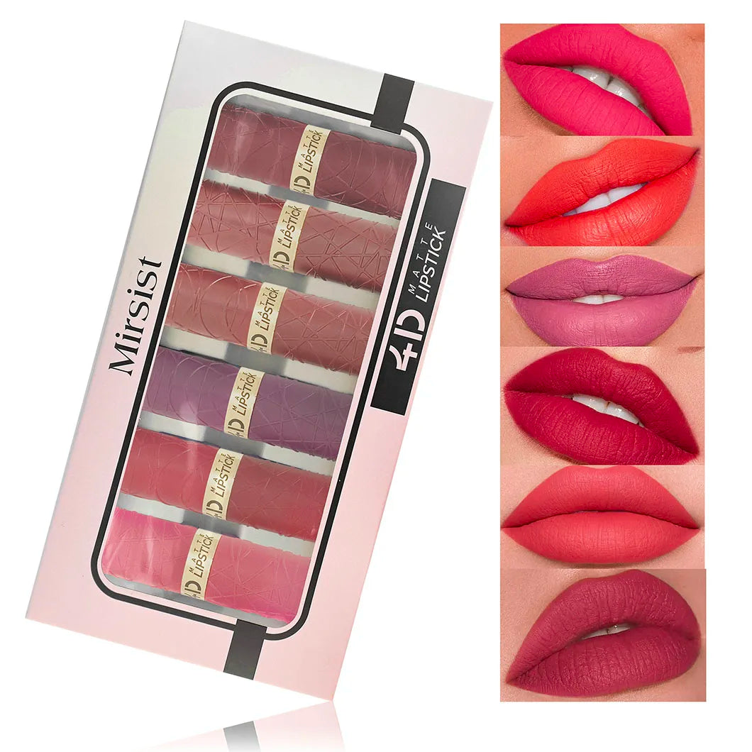 Coffret 6 rouges à lèvres velours mat — Tenue longue durée et waterproof | Hydratant et non collant | Teintes sexy pour femmes | Maquillage lèvres durable et élégant