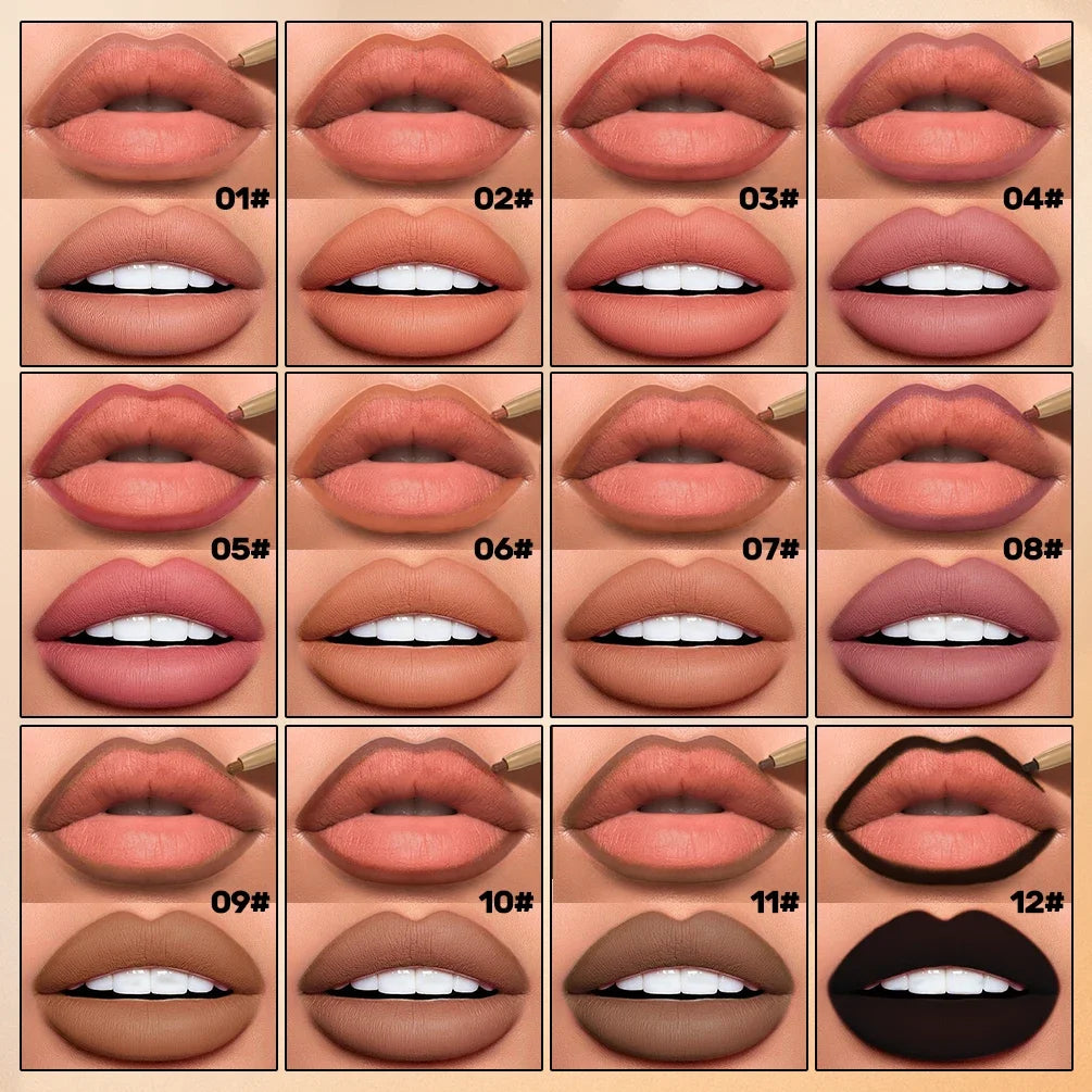 Crayon à Lèvres Double-Embout & Pinceau 2-en-1 – Mat, Contour et Teinte, Longue Tenue, Nude et Noir, Maquillage des Lèvres