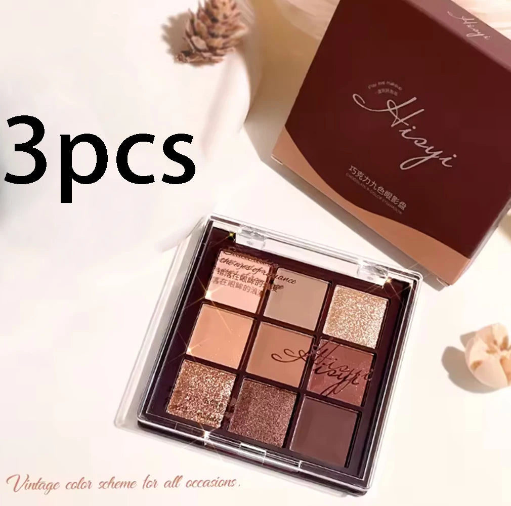 Palette de Fards à Paupières de Neuf Couleurs, Chocolat, Paillettes Larges, Fine et Complète