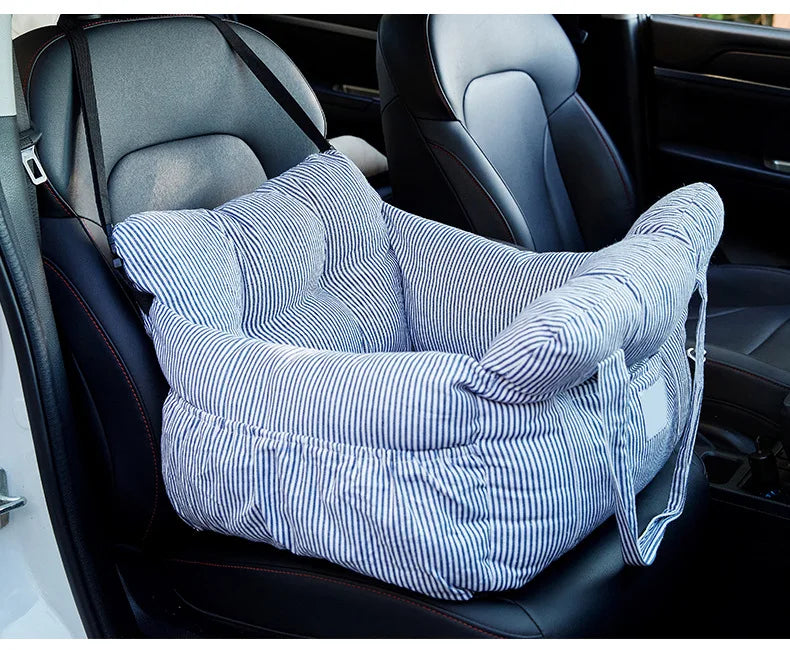 Dog Car Seat with Safety Belt – Washable Travel Bed for Small Dogs