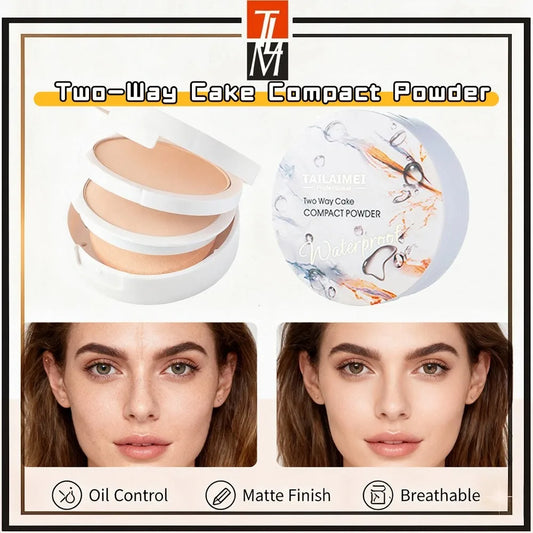 Poudre compacte Two-Way avec houppette, finition mate, contrôle de l’huile, maquillage léger, poudre pressée pour le visage
