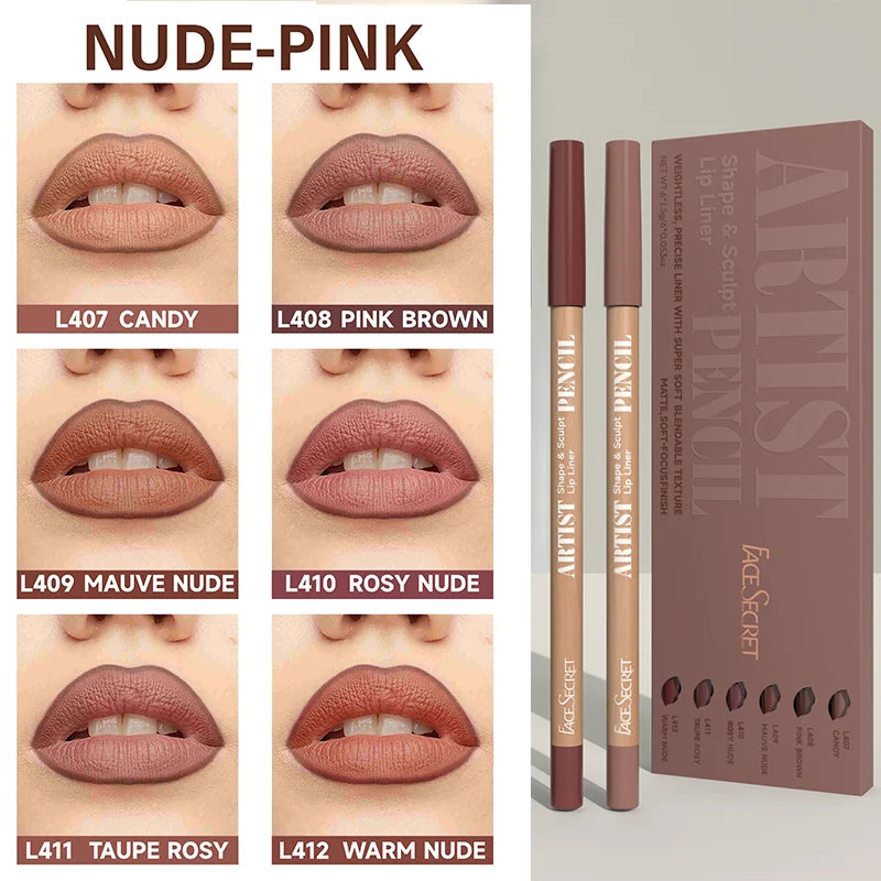 Set 18 Pièces Crayons à Lèvres Mat Nude – Haute Pigmentation, Naturel, Papiers Lisses Ultra-Fins, Longue Tenue, Waterproof, Maquillage des Lèvres