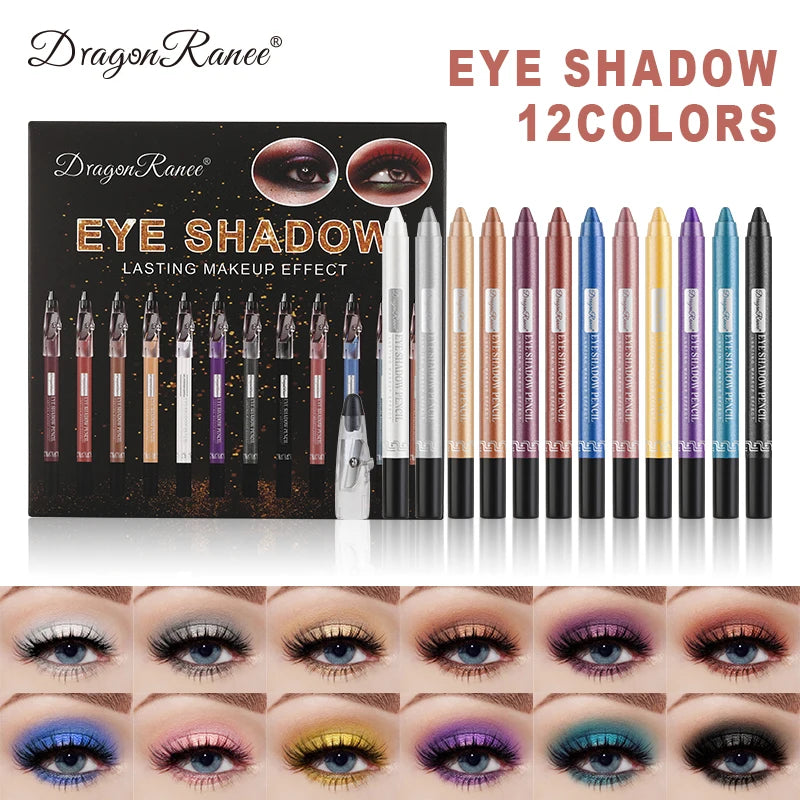 Set de 12 crayons fards à paupières, nacrés et scintillants, délicats et soyeux, longue tenue, waterproof, contouring et effet yeux intensifiés, application en un geste