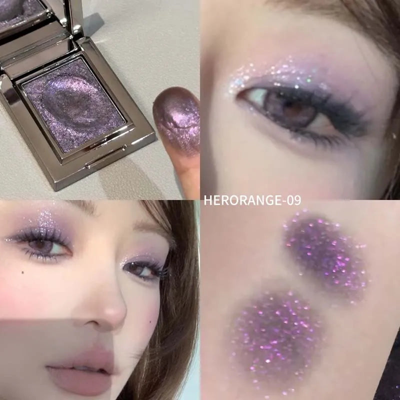 Fard à paupières crème pailleté métallique – Mousse scintillante, enlumineur, pigments pressés, violet glacé nacré