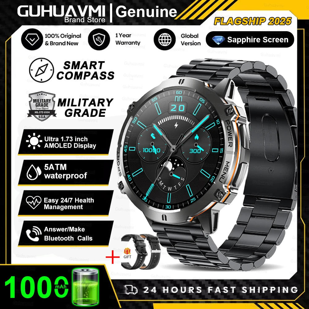 T-rex 3 qualité militaire 1000mAh batterie montre intelligente 10ATM étanche GPS boussole altimètre appel AMOLED hommes natation sport Smartwatch