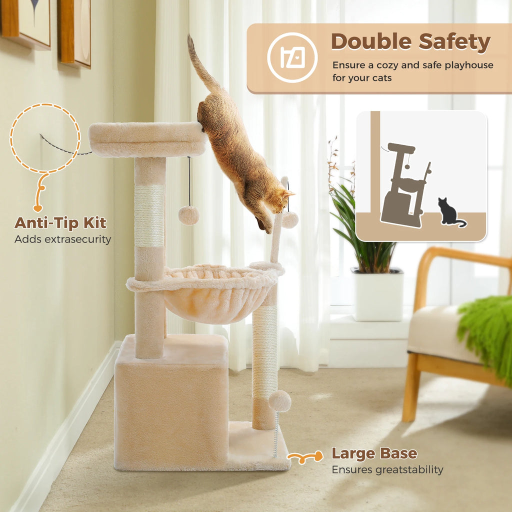 4-in-1 Cat Tree – Cat Condo, Hammock, Scratching Post & Top Perch